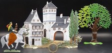 XXL  Zinnfigur Flachfigur Schloß Burg Falknerin Falke Jäger Reiterin Jagd Baum