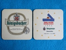 Bier Untersetzer ~ Konigsbacher Brauerei ; 2000 Jahre 1992 ~ Koblenz Deutschland