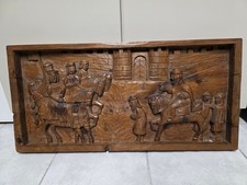 Wandbild Holz Relief geschnitzt Herkunft Spanien Motiv mit Burg 80x40x4,5 cm