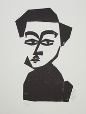 Georg Büchner - Helmut Lortz signierter Holzschnitt Auflage 30 Portrait 1991