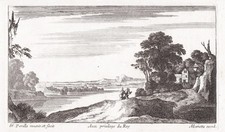 landscape river Fluss Landschaft house Kupferstich engraving Perelle 1700