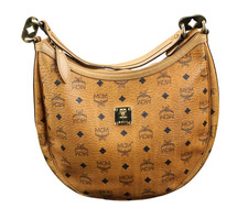 MCM Tasche Handtasche Schultertasche cognac braun gold schwarz Logo Damen