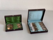 Altes Besteck, Krupp-Berndorf, 6 Teelöffel und 12 Kuchengabeln in original Etuis