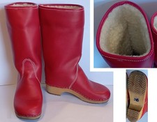 Schweden Clogs rote Lederstiefel Clocks-Style gefüttert Gr. 36 / 29cm hoch