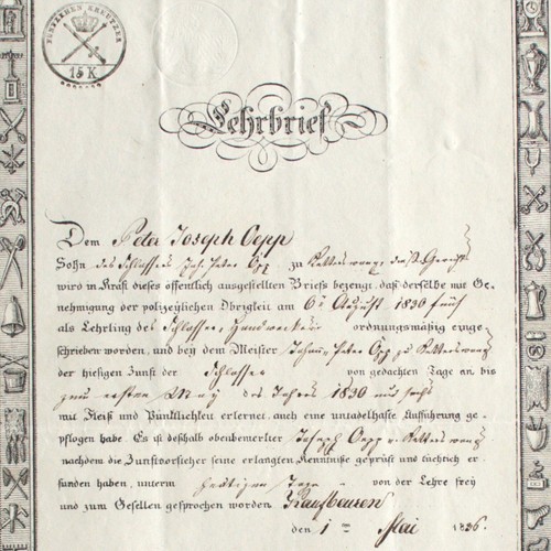 Lehrbrief 1836 bayern - 1836,