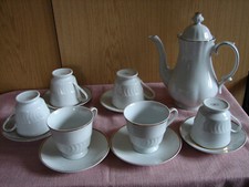 KAFFEE/TEE SERVICE PORZELLAN WUNSIEDEL /ALBA IULIA GOLD/WEISS 6 PERS . wie NEU