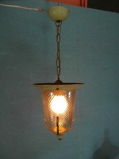 Deckenlampe Glas Struktur Laterne Orginal Um 1950 Hängelampe Messing Antik 8b1