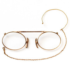 Zwicker Pince-nez 19. Jh. Rahmen 14 Karat 585 Gold , Kette+ Ohrhalterung doublet
