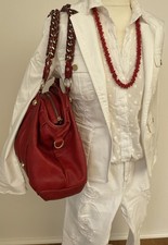 Damen Tasche Schultertasche Rot Leder  Made In Italy