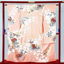 Japanischer Kimono 'FURISODE' Seide/Rosa/Blume/Traditionell/Luxus/Länge:160cm...