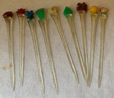 9 Bowle Picker / Spieße / Cocktail, Kunststoff mit Motiv, Vintage (313)