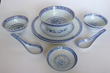 China Porzellan Service, weiß blau, "Reiskorn Drache" für 2 Personen