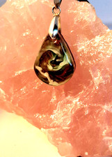 Anhänger Epoxid Harz  Welle Tropfen Kette Kunstleder schwarz 45 cm + 5 cm NEU