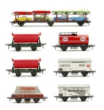 FLEISCHMANN SPUR HO KONVOLUT 7 TRANSPORTER/TANK/BIER/GLEISREINIGER/KIPPERWAGEN