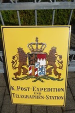 Emailleschild K.Post ,Expedition und Telegraphen,Station  500 Jahre Post 80x57 O