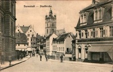 AK GRUß AUS DARMSTADT CONDITOREI UND CAFE SCHATZ NÄHE STADTKIRCHE 1911 HESSEN
