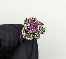 Vintage 925 Silber Ring mit natürlichem Rubin und Markasit Schmuck Damen