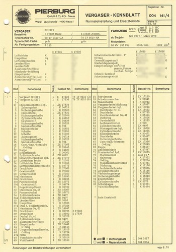 Einstelldaten datenblatt solex - einstelldaten,