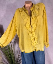 Damen Bluse Rüschen 100% Baumwolle Ballonärmel One Size 40-46  Washed Out gelb