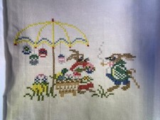 Ostern Kreuzstich Hasen Handarbeit Hasenstand X-Stich 85x85cm Baumwolle neu