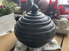 Holzschale mit Deckel dekorative Aufbewahrung Schwarz Rund geriffelt Asien-Style