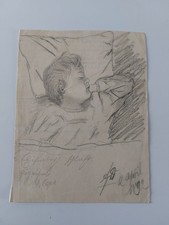 Kleine Bleistiftzeichnung vom 2.April 1892, AD,schlafendes Kind, Bild, Gemälde