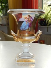 Kratervase Biedermeier bemalt mit Landschaft + Galanter Szene  BESCHÄDIGT !!!