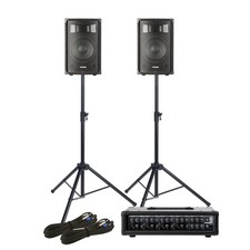 Audio Starter Pack II, PA-System, 2x 10" Lautsprecher, Powermixer, Stative, 10m