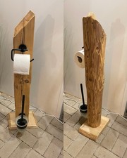 Holzbalken WC Garnitur Toilettenpapierhalter Klobürste WC-Ständer