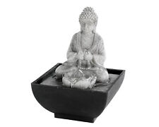 Buddha Brunnen mit LED Beleuchtung 13x18cm Keramik Zimmerbrunnen Grau Schwarz