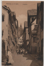 AK MARBURG LAHN LANGGASSE KINDER BELEBT SCHUHLAGER KORN