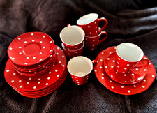 Rot Weiß Gepunktetes 18-tlg. Kaffeeservice Keramik