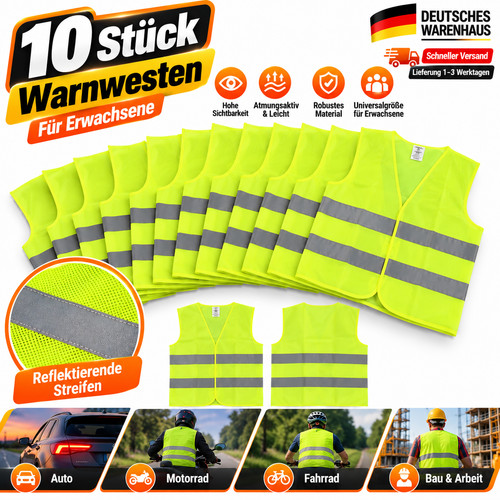 10x warnweste neon - warnweste, gelb