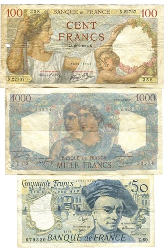 Die alte frankreich banknote - die,