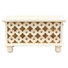 Shabby Chic Holztruhe Schatztruhe Truhe Kiste Box Holz Indien Weiß Gold 80cm 