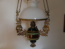 alte Lampe, Deckenlampe, Petroleumlampe  Majolika, Jugendstil um 1900, original