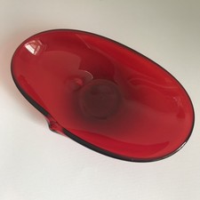 Vintage MCM Scandi Vibrate Rubinrot Oval Glasschale Bon Bon Schale 21cm lang