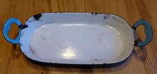 Bräter mit 2 Griffen aus Email. Hellblau-weiß 12x5cm