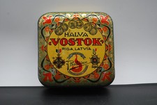 Antike Blechdose, Zigarettendose, HALVA VOSTOK, Riga Lettland, 1920er