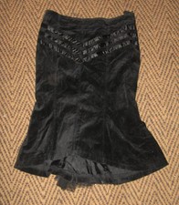 schwarzer enger Samtrock mit Godet und Schnürung Gothic H&M 36 TrueVintage 90er