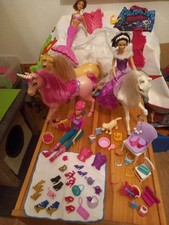 Konvolut Barbie Puppen  Farbwechselpferd,Einhorn,w.Pferd Kleidung Schuhe Zubehör