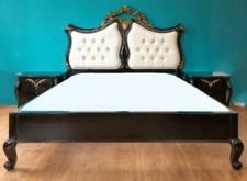 BETTGESTELL BETT& NACHTTISCHE 160 X 200 MAHAGONI-HOLZ SCHWARZ-GOLD BAROCK-STIL