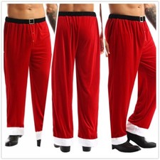 DE iEFiEL Herren Weihnachtsmann Anzug Hose lang Loose Fit Samthose Pants Slip