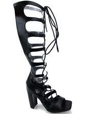 Damen GLADIATOR SANDALEN MIT ABSATZ SCHNÜRSTIEFEL PARTY SCHUHE