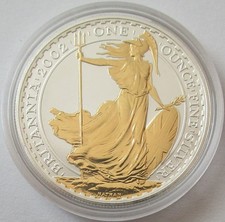 Großbritannien 2 Pounds 2002 Britannia 1 Oz Silber Gilded / Vergoldet