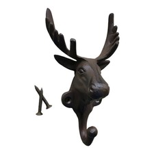 Wandhaken Elch Gusseisen braun Geweih Hirsch Garderobenhaken Eisen Guss Haken