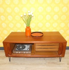 60er Jahre Dyrlund Lowboard Teak Hifi-Sideboard Hairpin legs TAMBOUR Denmark