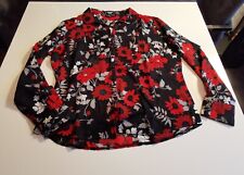 Liberty Tunika Bluse Floral Blumen Herbst Langarm Schwarz Rot Gr.40 Knopfleiste 