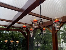 2 Danish Iron Designer-Kerzenleuchter hängend je 6 flammig aus Schmiedeeisen.