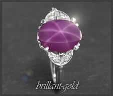 Stern Rubin & Diamant Ring mit 3,46ct, 585 Weißgold, Vintage Damenring um 1950